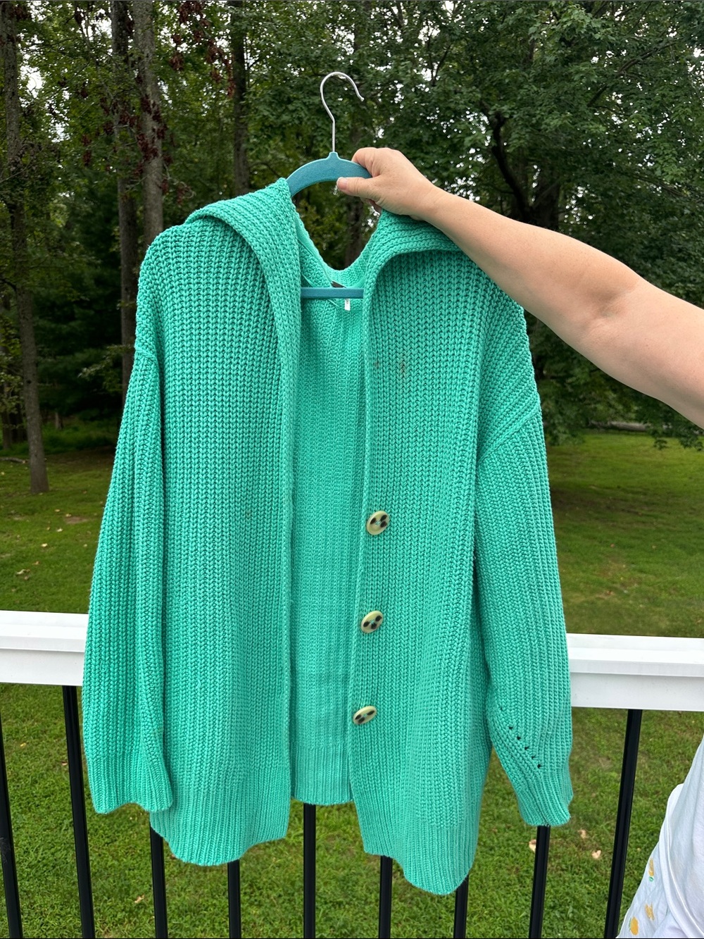 Free People Teal Knit Hooded Button-Front Cardigan